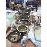 COLLECTION OF BRASS ITEMS VARIOUS TO INCLUDE; TWO COAL BUCKETS, FIRE GRATE, OIL LAMP ETC.....