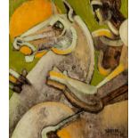 GEOFFREY KEY (b1941) OIL ON BOARD Horse with Sun Signed and dated (19)82 lower right Inscribed and