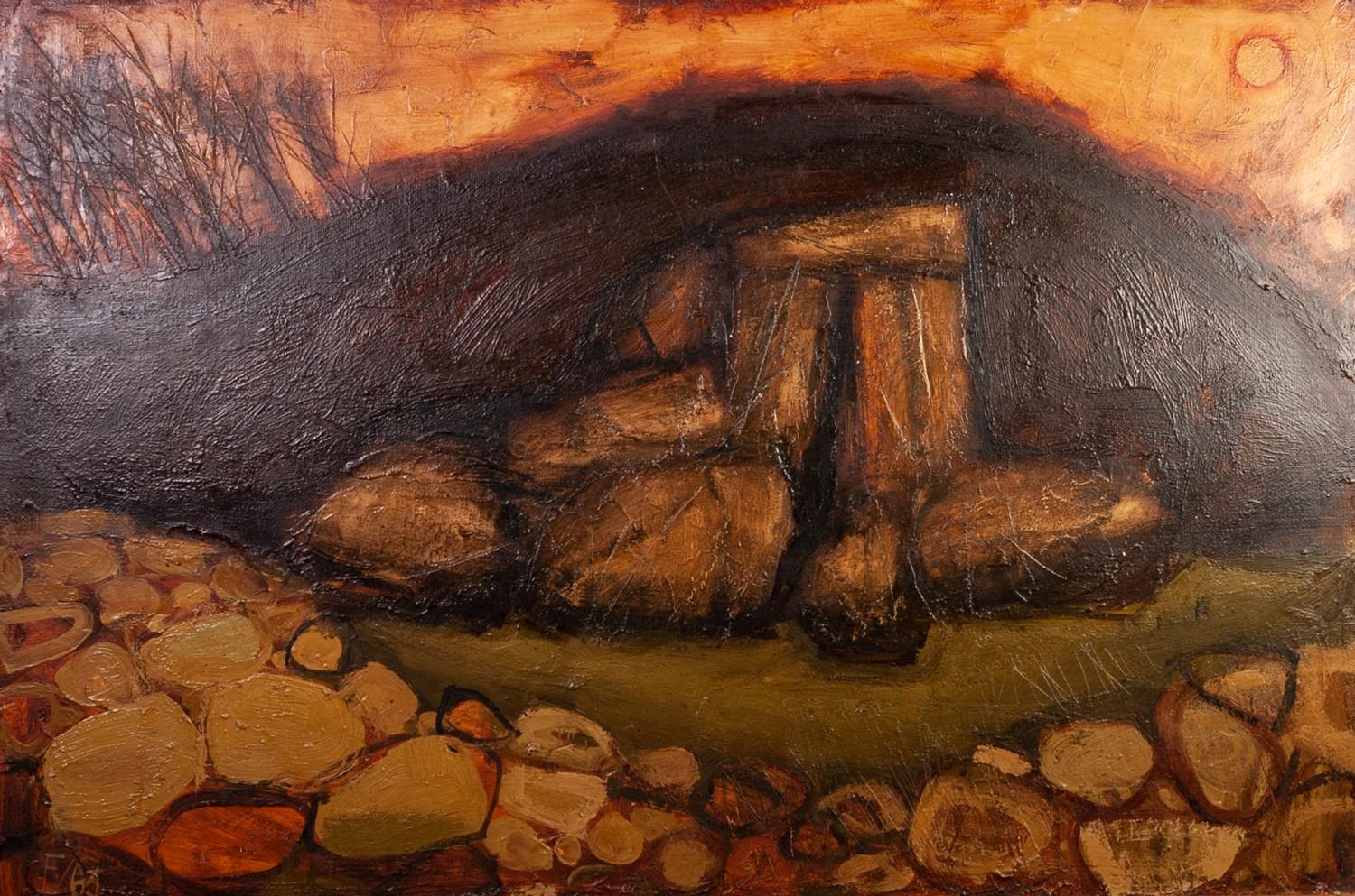 CHRISTOPHER FIDDES (b. 1934) OIL PAINTING ON BOARD 'Burial Mound' Initialled and dated (19)'68 lower