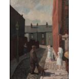ROGER HAMPSON (1925 - 1996) OIL PAINTING ON BOARD 'Confirmation Day (Back Bilbao Street, Bolton)'