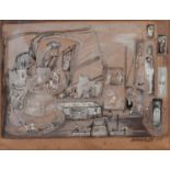 HENDRIK LEK (1903-1985) MIXED MEDIA ON BUFF PAPER Interior scene Signed and dated 1967 5 ½? x