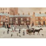 HELEN BRADLEY (1900-1979) ARTIST SIGNED COLOUR PRINT Snowy Northern street scene 15" x 22" (38x56cm)