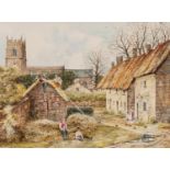 BRIAN EDEN WATERCOLOUR Village scene, thatchers at work Signed lower left 6" x 7 1/4" (16.2 x 18.