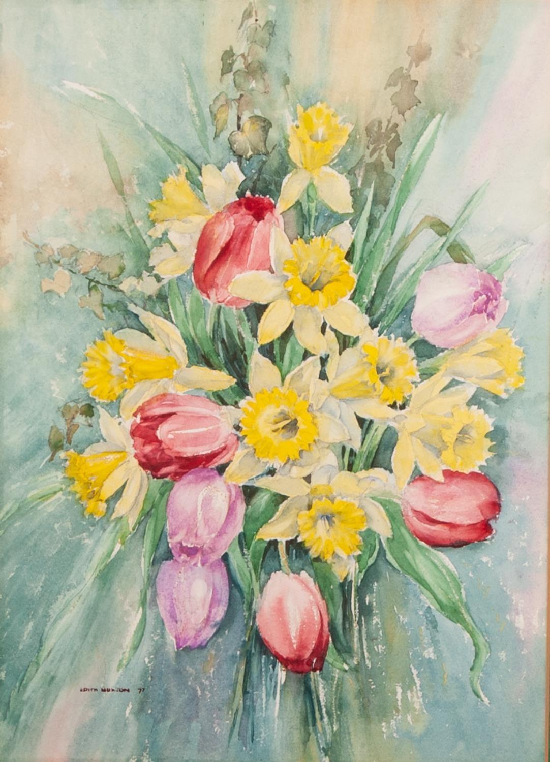 EDITH BUXTON (Macclesfield artist) WATERCOLOUR DRAWING Bunch of spring flowers Signed and dated (