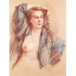 BOHUSLAV BARLOW (b.1947) PASTEL ON BUFF PAPER ?Blue Jacket?, female nude Signed and dated (19)98,