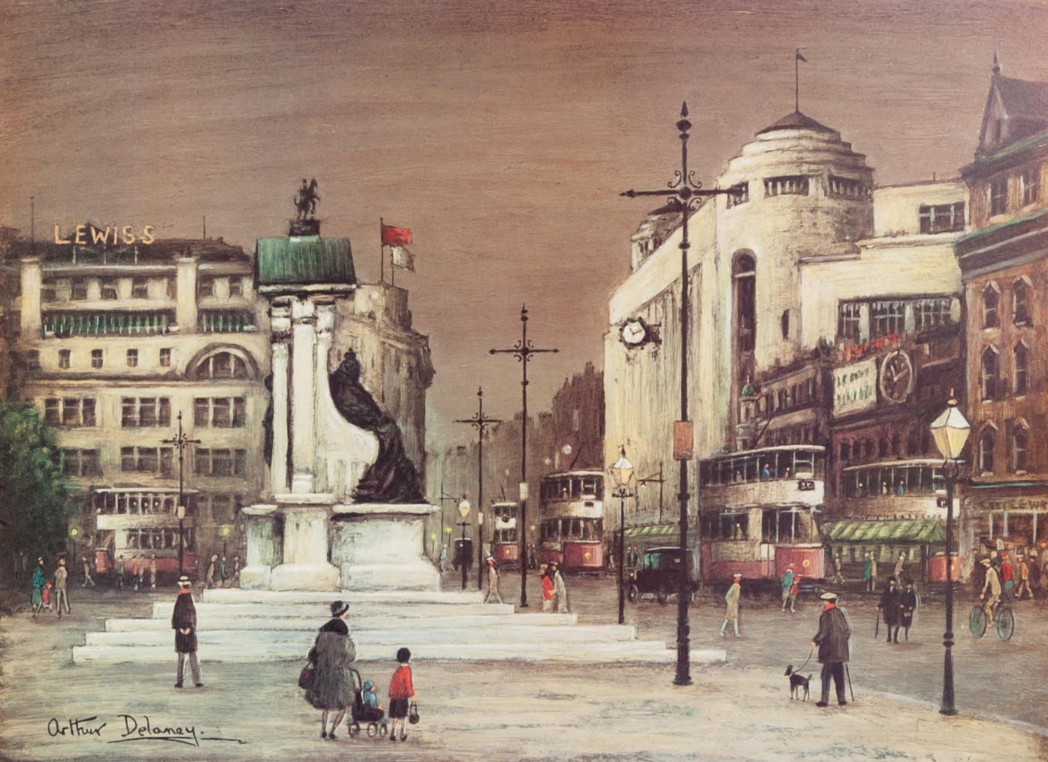 ARTHUR DELANEY (1927-1987) ARTIST SIGNED LIMITED EDITION COLOUR PRINT Piccadilly Square, Manchester,