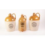 THREE MODERN ?BURROW HILL FARMHOUSE CIDER? STOEWARE FLAGONS WITH CORK STOPPERS, comprising: 1 GALLON