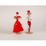 TWO MURANO GLASS LAMPWORK FIGURES, of a man and a woman, 10 1/4" (26cm) high (2)