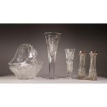 HARBRIDGE CUT GLASS TRUMPET VASE, with circular foot, 12 ¼? (31cm) high, together with ANOTHER,