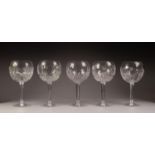 FIVE PAIRS OF WATERFORD CUT GLASS TOASTING FLUTES AND FIVE MATCHING PAIRS OF HOCK GLASSES,