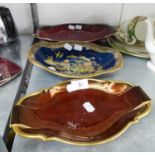 CARLTON WARE QUATREFOIL BOWL, ENAMELLED WITH THE WILLOW PATTERN, IN MULTICOLOURS ON A BLUE GROUND,