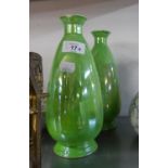 A PAIR OF DEVONWARE FIELDINGS GREEN VASES WITH LUSTRE GLAZE (2)