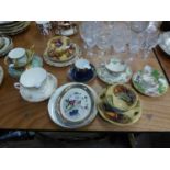 EIGHT CHINA SPECIMEN CUPS AND SAUCERS BY COALPORT, SPODE, ROYAL ALBERT, ROYAL CROWN DERBY AND