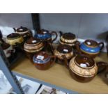 NINE VARIOUS BROWN TEAPOTS, TO INCLUDE; EXAMPLES OF SADLERS, SUDLOW'S ETC... (9)