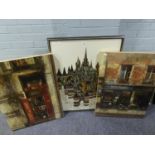 THREE PRINT REPRODUCTIONS TO INCLUDE; AN 'ATHENA' ART PRINT 'GOTHIC CITY' BY G. GILLICK, 'CAFE DES