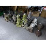 LARGE QUANTITY OF CONCRETE GARDEN ORNAMENTS TO INCLUDE; DOGS, DOVE, FIGURES, HEDGEHOGS ETC... (15)