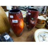 ALAN CLARK STUDIO POTTERY TALL OVULAR VASE, CRIMSON WITH BERRY DESIGN, 11 ½? HIGH AND AN A.H.S.