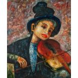 THOMPSON (Modern) OIL PAINTING ON CANVAS A young fiddle player, Signed lower left 24" x 20" (61cm