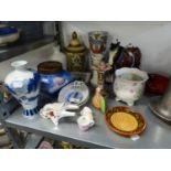 SMALL SELECTION OF CERAMICS TO INCLUDE; HOSSINGER VASE, RIBBED SMALL DISHES, CART HORSE, CANDLE