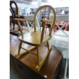 POSSIBLY ERCOL BLOND ELM CHILD'S HARDWOOD WINDSOR HOOP BACK ROCKING ARMCHAIR