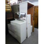 ALSTONS FURNITURE, IPSWICH, WHITE FINISH BEDROOM SUITE OF 4 PIECES, VIZ A SMALL COMBINATION WARDROBE