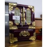 A MODERN FAR EASTERN WOODEN AND BRASS MOUNTED JEWELLERY CABINET