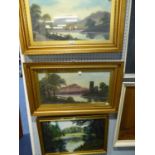 UNATTRIBUTED PAIR OF OIL PAINTINGS ON CANVAS Lake scenes Indistinctly signed 12? x 14? ANOTHER,