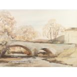 DAVID O P M HARRISON (20th Century) WATERCOLOUR 'Bridge over the Brathay' Labelled verso 13" x 17