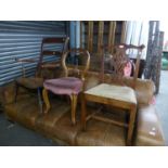 A LARGE HIGH BACK OAK OPEN ARMCHAIR, A VICTORIAN BALLOON BACK CHAIR AND A CHIPPENDALE STYLE CHAIR (