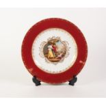 LATE NINETEENTH/ EARLY TWENTIETH CENTURY HAND PAINTED VIENNA PORCELAIN PLATE, the centre decorated