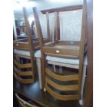 A SET OF THREE LADDER BACK KITCHEN DINING CHAIRS AND A PAIR OF UPHOLSTERED BACK DINING CHAIRS