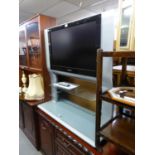 PANASONIC VIERA FLAT SCREEN TELEVISION, WITH INTEGRAL METAL STAND WITH TWO GLASS SHELVES