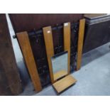 1960?s LIGHT OAK AND WROUGHT IRON COAT RACK WITH MIRROR AND A SMALL HOOK-ON SHELF