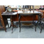 NINETEENTH CENTURY TRIPOD TABLE WITH SQUARE TOP AND AN EDWARDIAN OAK SHAPED OBLONG OCCASIONAL TABLE