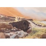 JIM BINNS (TWENTIETH CENTURY) WATERCOLOUR DRAWING Lakeland scene with stone bridge Signed 10 ¼? x 14