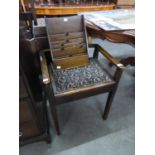 MAHOGANY MUSIC STOOL, WITH BOX SEAT AND A WOODEN STATIONERY RACK (2)