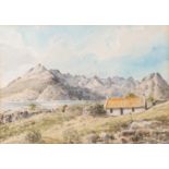 DAVID L. ROBERTS (1934-1997) PEN AND INK DRAWING ?The Cuillins from Elgol, Skye? Unsigned, titled