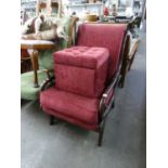 REGENCY STYLE MAHOGANY EASY CHAIR WITH SCROLL ARMS, SABRE SHAPED FRONT SUPPORTS