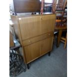 ?NATHAN? 1960S SAPELE MAHOGANY COCKTAIL CABINET WITH UPRIGHT FALL FRONT, OVER A DRAWER AND CUPBOARD,