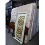 PAIR OF RELYON SINGLE MATTRESSES AND BASES THAT FORM INTO A DOUBLE BED, A DOUBLE HEADBOARD AND 3