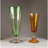 KEITH MURRAY FOR STEVENS & WILLIAMS (ROYAL BRIERLEY) GREEN BUBBLE GLASS VASE, of slender flared form
