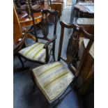 THREE EDWARDIAN STAINED BEECHWOOD DRAWING ROOM CHAIRS (2 + 1)