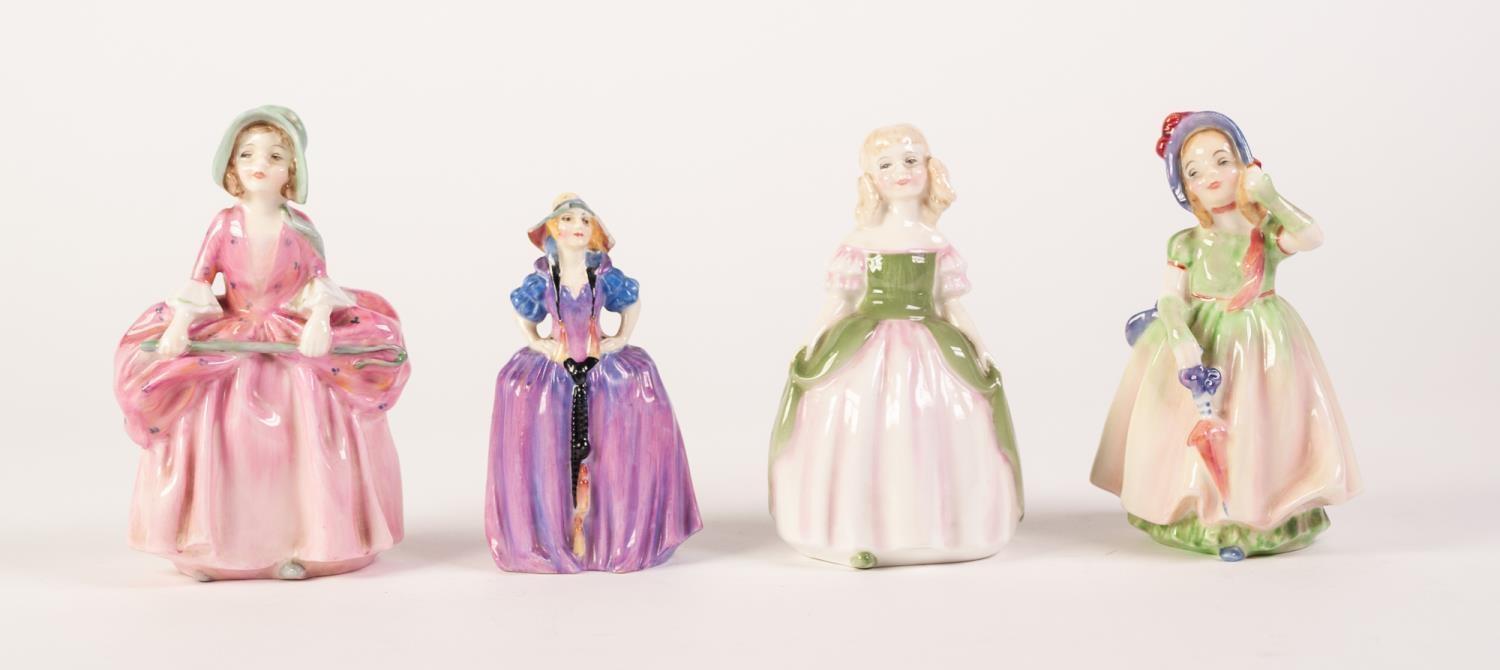 FOUR SMALL ROYAL DOULTON CHINA FIGURES, comprising: PATRICIA (M28), a/f, BO-PEEP (HN 1811), PENNY (