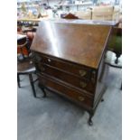 MID TWENTIETH CENTURY BURR WALNUTWOOD BUREAU, HAVING FALL SLOPE FRONT ENCLOSED FITTED COMPARTMENTS