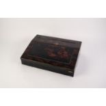 JAPANESE MEIJI PERIOD BLACK LACQUERED WRITING BOX with folding writing slope and lift out