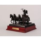 FRANKLIN MINT 1991 ISSUED BRONZE QUADRIGA on a wooden base applied with named plaque 6" (15) high