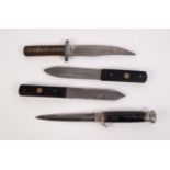 FOUR FIGHTING KNIVES, one with William Rodgers blade and bound handle, a pair of ?Green River