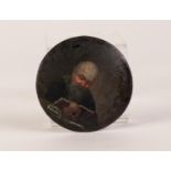 19th CENTURY CONTINENTAL MINIATURE ON DOMED WHITE METAL CIRCULAR PLAQUE head and shoulders of a