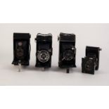 FOUR VINTAGE VEST POCKET FOLDING CAMERAS, comprising: BALDA-JUWELLA, VOIGTLANDER BESSA, in hard