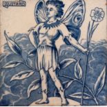 HELEN J.A. MILES FOR WEDGWOOD, LATE NINETEENTH CENTURY BLUE AND WHITE ?MUSTARD? POTTERY TILE FROM